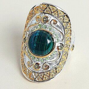 Handmade Natural Malachite‎ 925 Sterling Silver Ring Sz 7.5